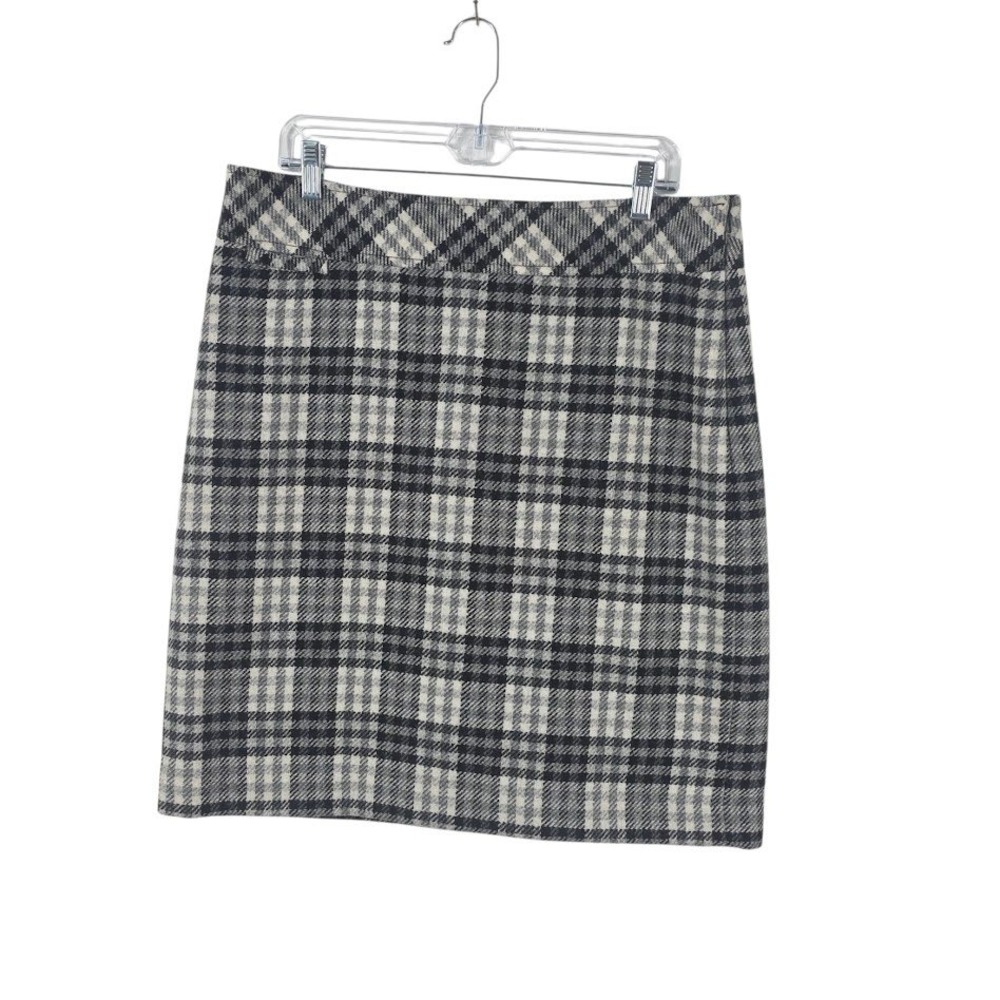 L.L. Bean Plaid Pencil Skirt Women Black White Wool Blend Classic Career 14